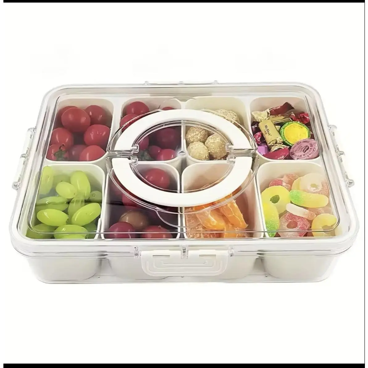 Portable Snack Tray with Multiple Compartments Secure Locking Lid & Easy Carry Handle