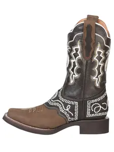 Botas Rodeo de Piel Original Punta Cuadrada Color Cafe Oscuro - El General