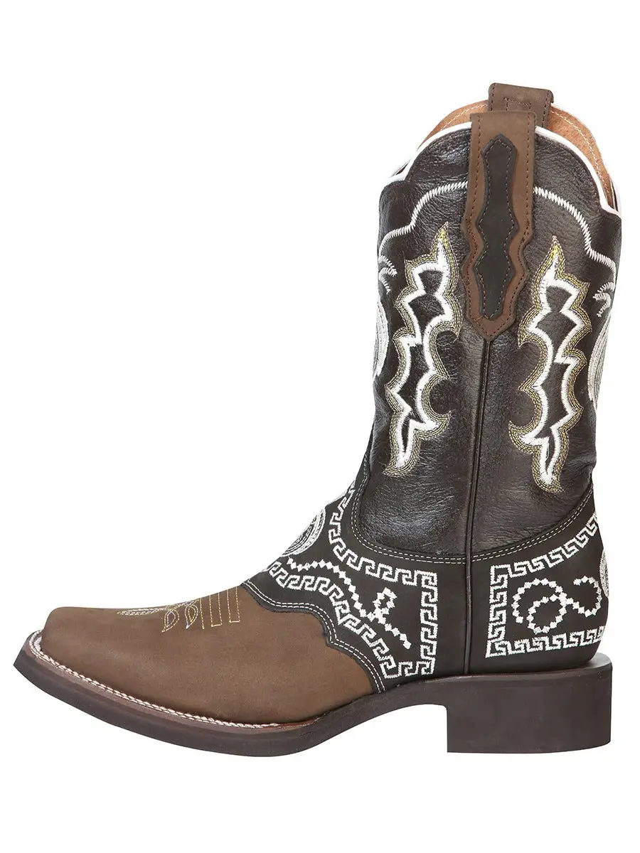 Botas Rodeo de Piel Original Punta Cuadrada Color Cafe Oscuro - El General