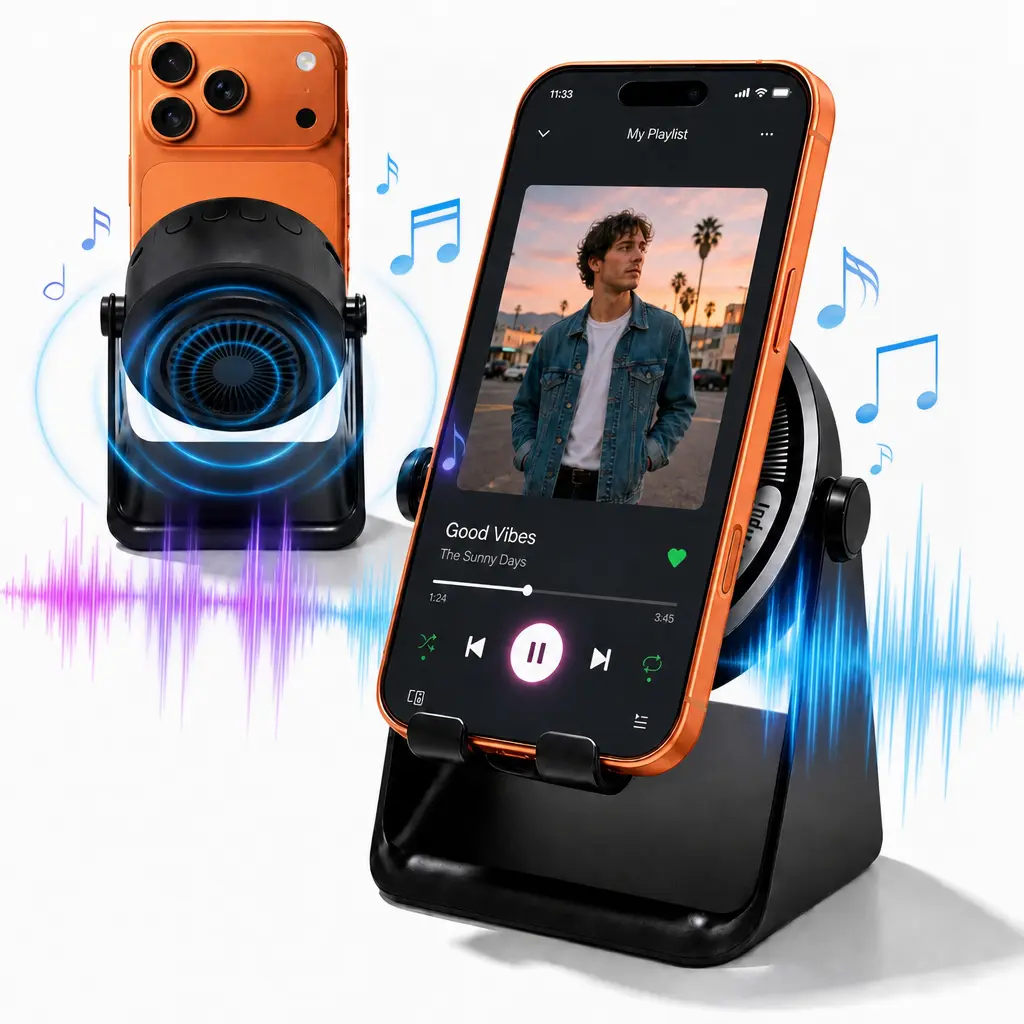 5-in-1 Phone Stand with Bluetooth Speaker, Induction Audio, RGB Ambient Light & 300° Adjustable Holder, Bluetooth 5.3 for Smartphones & Tablets,Bluetooth Speaker Phone Stand,Smartphone Sound Amplifie,Home,Dorm,Bedroom,Video Calls,Music,Gift