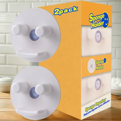 2-Pack Reusable 3x3 in Adhesive Tape Mounted Sponge Holder, Kitchen Sink Caddy for Bathroom & Kitchen Organization, Storage Accessory