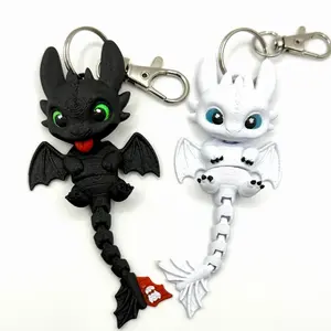 Cute Dragon Keychain Set of 2  Articulated Flexi Fidget Dragons Black & White Backpack Charm