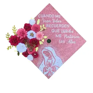 Graduation Cap toppers, glitter base, paper flower