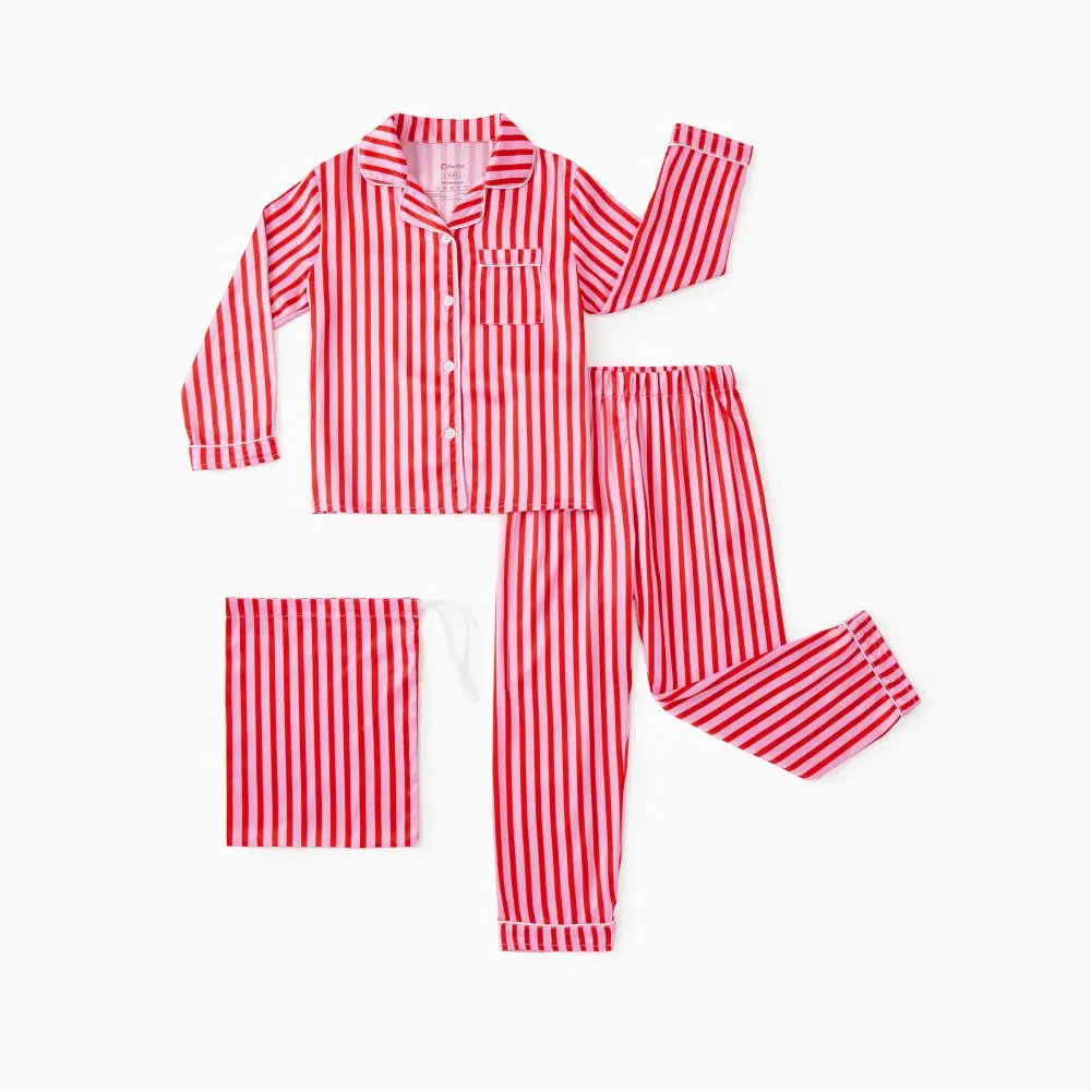 PATPAT Girls Satin Pajama Set - Silky Long Sleeve Sleepwear for Kids with Bag,Ages 5-14 Years