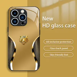 Suitable for [iPhone 14 Pro Max] New high-end creative auspicious gold zodiac animal mobile phone case New business simple tempered glass mobile phone case affordable anti-fall and anti-fingerprint-888