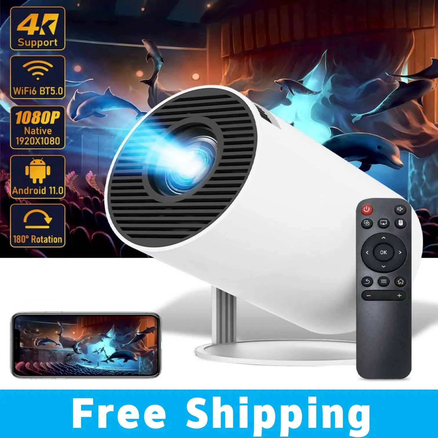 Mini Smart Projector 4K Supported, Portable 200 ANSI Home Theater ...