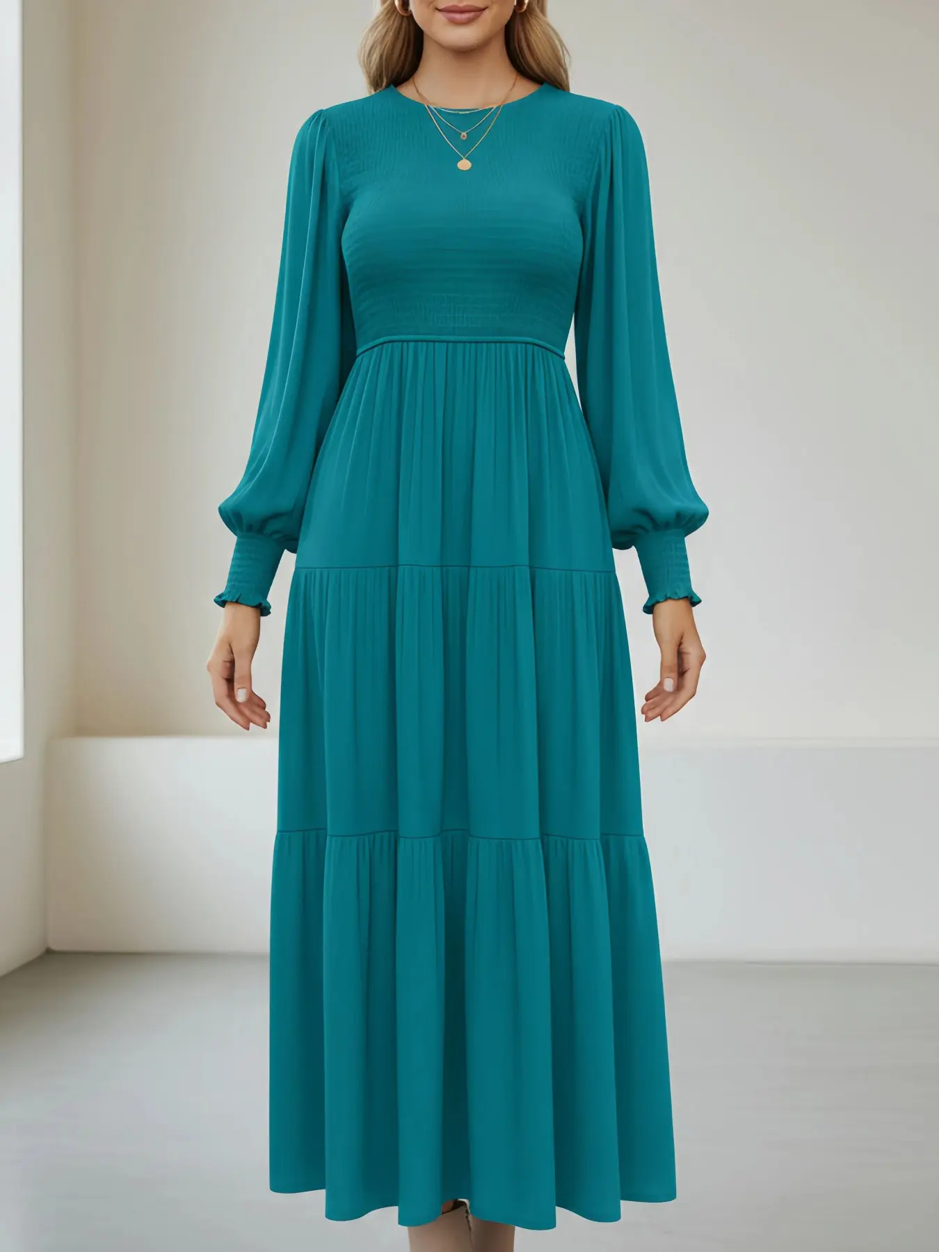 Long Sleeve Puffed Dress, Elegant, Comfortable and Formal Women's Evening Dresses and Party Wear, Fitted Style for Spring and Fall, Womenswear, Piece