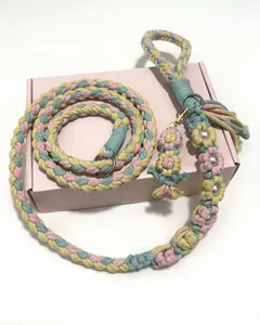 Hand braided Dog Leash for Adults & Children Natural Cotton Woven Durable Colorfast Soft Safe for Various Dog Breeds from New York Reinforced Stitching Heavy Duty Metal Clasp Adjustable Stainless Steel Martingale Collar