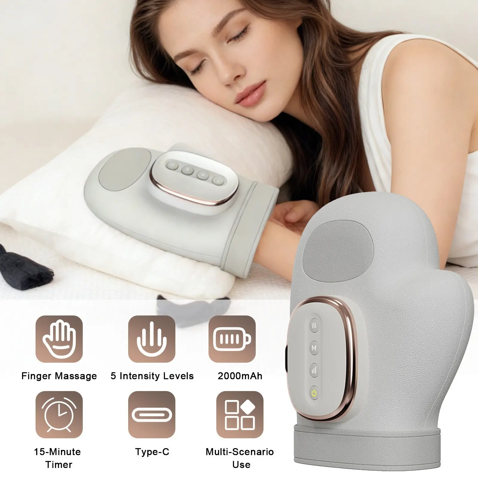 Heated Hand Massager with Pressure, USB Rechargeable Electric Hand Massager, 3 Massage Modes, 5 Adjustable Pressure Levels, Portable Wireless Design, Relaxation Aid