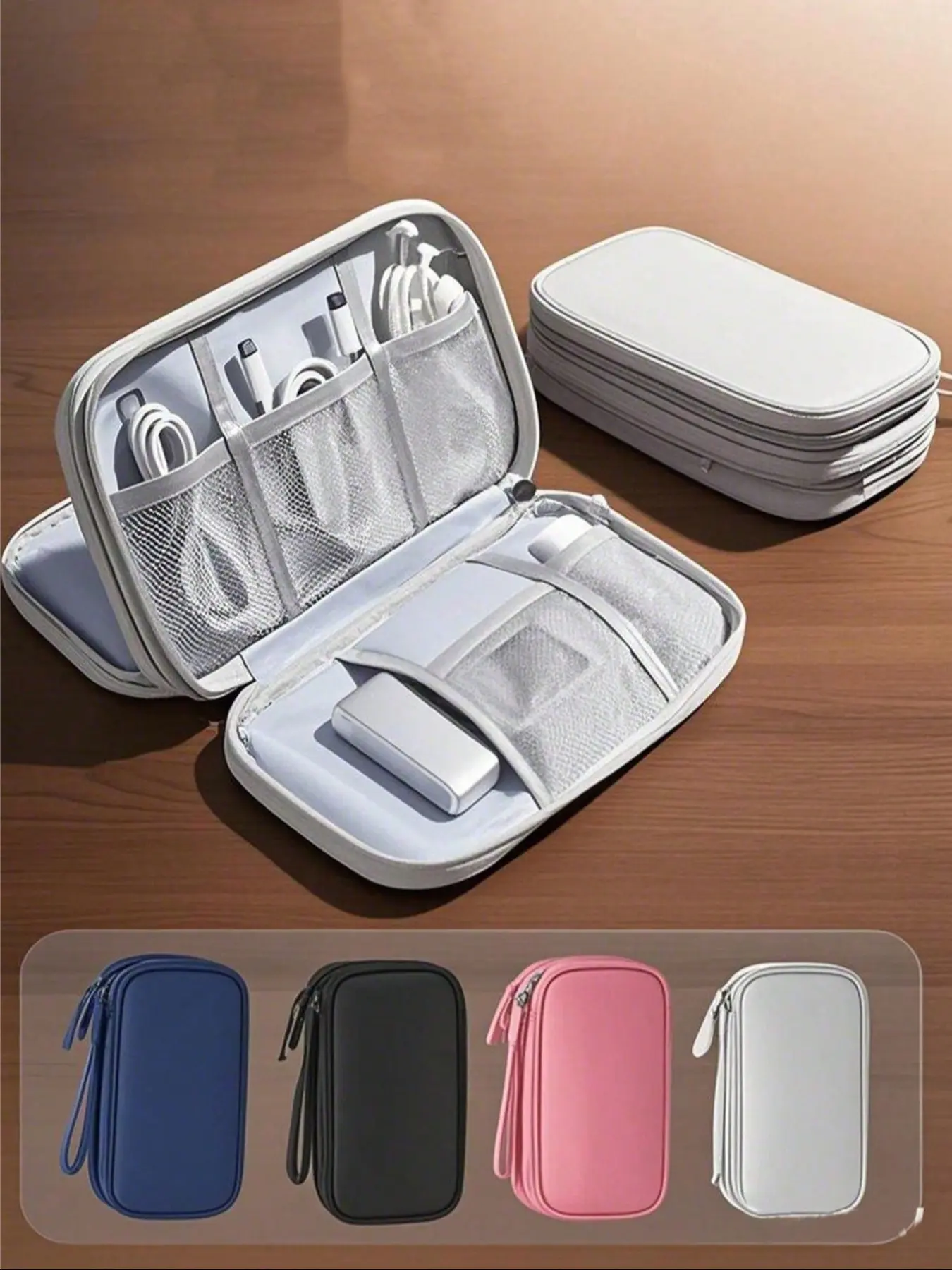 Portable Travel Cable Storage Bag, Zipper Pouch, Waterproof Dual Layer Design, Suitable for Cables and Chargers, Compact Electronic Accessories, Travel Essentials Carryall, Travel Organizer