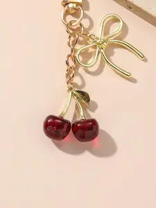Unisex Cherry Shaped Keychain with Bow Pendant, Luxury Handbag Accessory, Stylish Keychain, Keychain for Bags, Perfect for Halloween & Valentine's Day Gifts