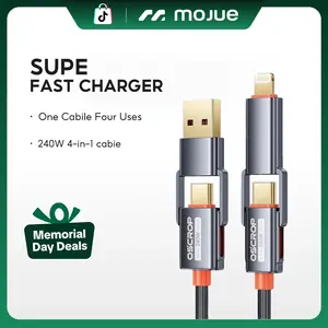 4-in-1 USB Detachable Fast Charging Cable with USB-A, USB-C, and Lightning Connectors-240W MAX, Compatible with iPhone16/15/14/13, iPad, Samsung, Laptopss, ldeal for Everyday Use type