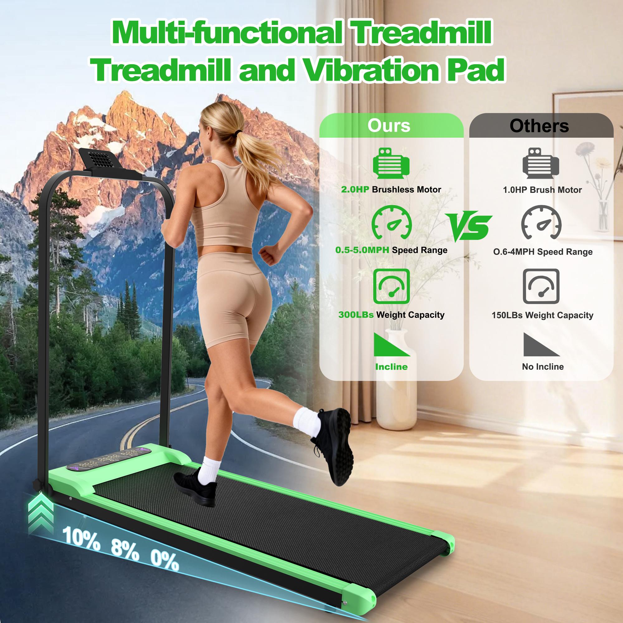 【KINMAC】Foldable Treadmill with Handle Bar & Incline 2 in 1 Upgrade Portable Under Desk Walking Pad Vibration Pad Remote Control for Home Office Small Spaces