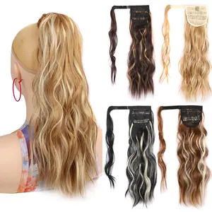 Invisible Clip-In Synthetic Hair Extensions – Water Wave Hairpiece with Velcro Wrap Ponytail for Natural Volume claw ponytail extension crochet Messy Bun Hair Extension Claw Clip short