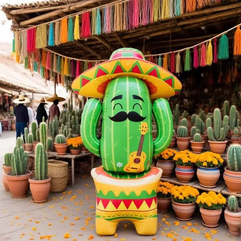 Large Cactus-Shaped Balloon, 61-Inch Standing Flowerpot Base Balloon for Mexican Theme Party Decoration, Indoor & Outdoor Decor, Event Gift Prop, Party Balloons Decorations (1/2pcs)
