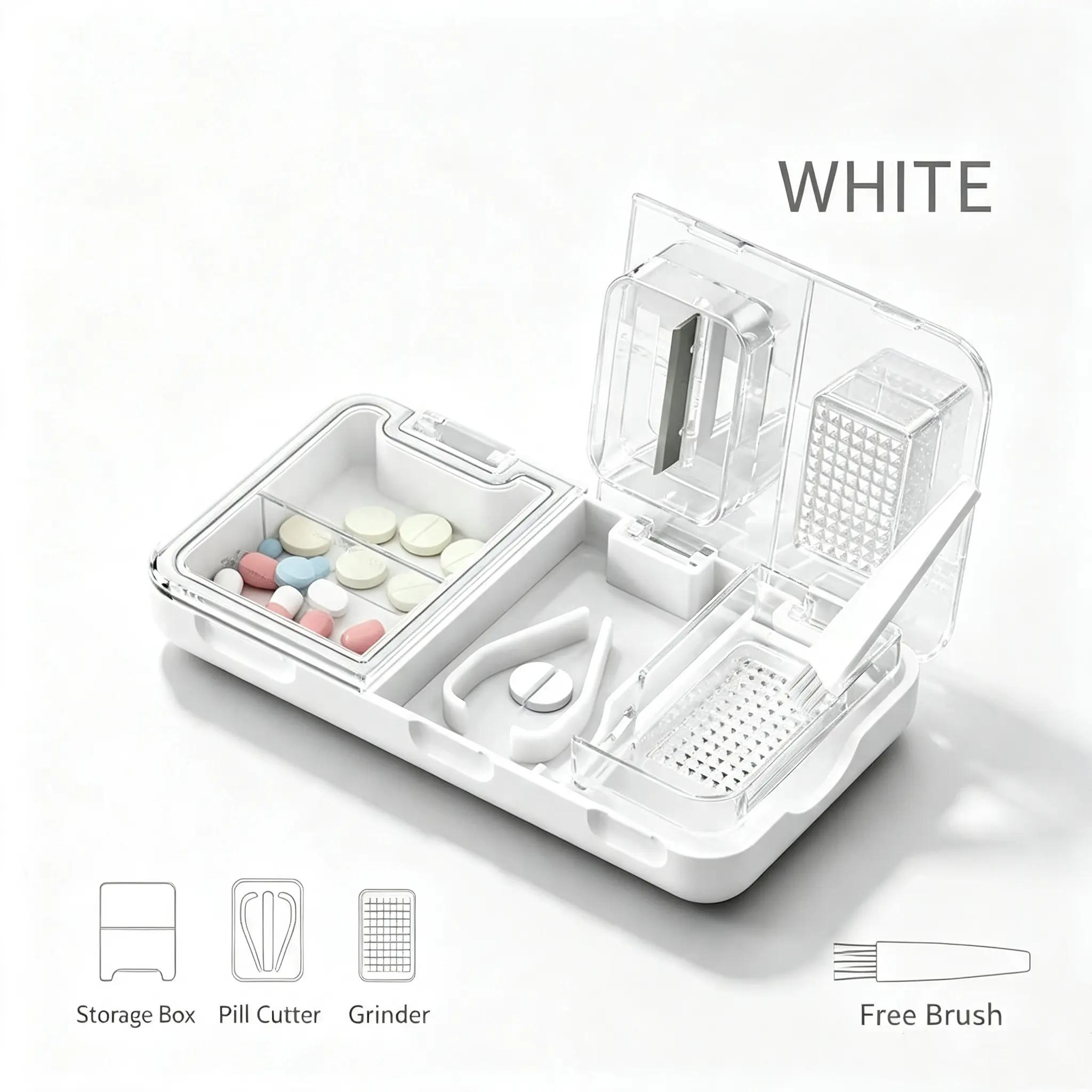 Pill Cutter 3 in 1 for Cutting, Crushing & Storing Tablets | Tablet Cutter, Crusher & Storage with Stainless Steel Blade | Travel Sized, Accurate & Easy Cutting