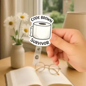 Funny Code Brown Badge Reel, Toilet Paper Badge Holder, Healthcare Humor ID Reel, Custom Retractable Badge, Nurse Gift