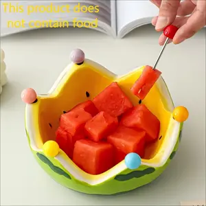 Cute Ceramic Watermelon Shaped Fruit Bowl with Fork Set, Stylish Fruit & Salad Serving Bowl for Living Room Coffee Table, Adorable Home Decor Ornament for Kitchen & Dining Room