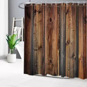 72x72 Inch Rustic Country Style Barn Door Shower Curtains Farmhouse Style Western Brown Primitive Wood Shower Curtains for Rural Life Polyester Fabric with 12 Hooks