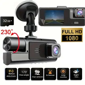 3-Channel 1080P FHD Triple Car Dash Cam, Front/Rear/Inside with 32GB Card, IR Night Vision, Wide Angle, Loop Recording Parking Mode G Sensor, Accidents Camera for Ride Share Uber Drivers, Driving Security Recorder tiktokshopspringglowup Dashcam Hd Car Dvr