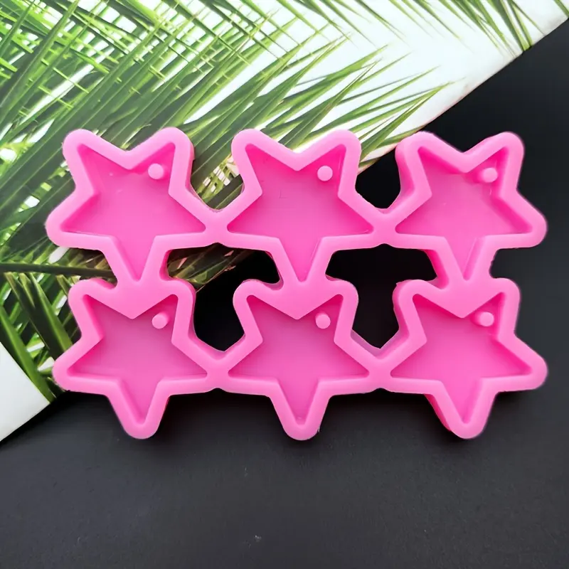 DIY Silicone Mold Five-pointed Star Combination 6pcs Star Earrings Drop Mold 6pcs Star-shaped Mirror Crystal Drop Mold Pendant Silicone Mold Shiny Five-pointed Star Drop Mold Craft