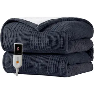 Heated Blanket Electric Blanket Throw 50''X60''-Heating Blanket with 9 Heat Settings-2-10 Hours Auto Off,ETL Certified,Machine Washable (Black)