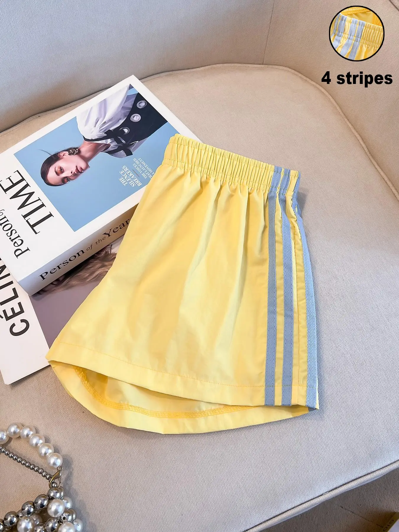 Women's Loose Fit Casual Striped Side-Stripe Design Elastic Waist Shorts for Daily Wear Bottoms