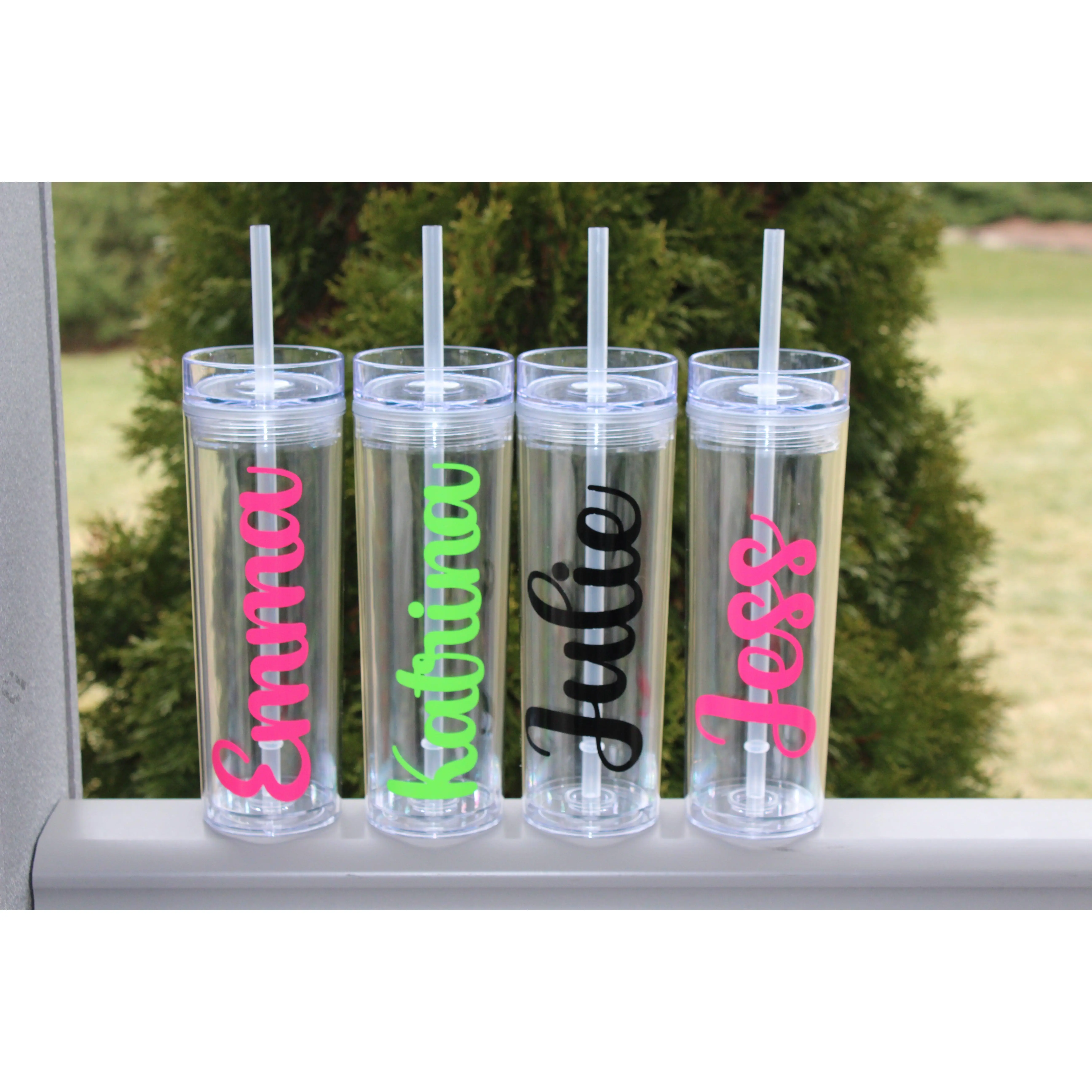 Cute Personalized Clear Tumbler - Bridal Party Cup - Custom Tumbler with Lid and Straw