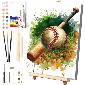 Baseball Paint by Numbers Kit for Kids with Framed Canvas - with Wooden Easel, Ball Sports Paint by Numbers for Kids Ages 8-12, Acrylic Oil Painting Kits with Nice Gift Box for Wall Decor 12x8 inch