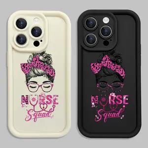Creative Pink Nurse Pattern Phone Case TPU Shockproof Full Protection Case, Suitable for iPhone 17/16/15/14/13/12/11 PRO MAX PLUS AIR E XS and PROMAX MINI, Ideal Gift for Friends and Family, T846