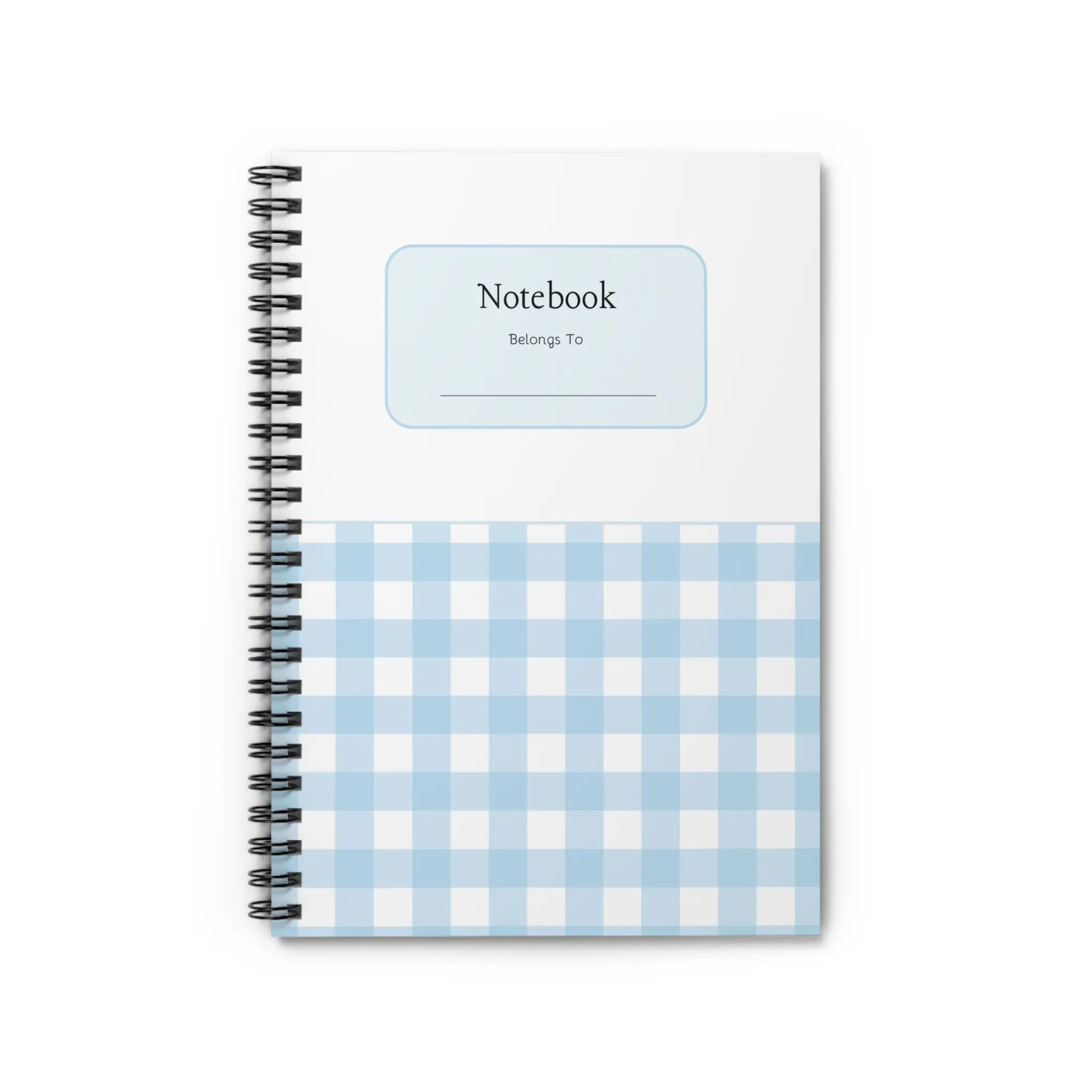 Custom Spiral Notebook - Ruled Line, Personalized Journal, Student Gift, Office Supplies, Blue Gingham Notepad, Back to School