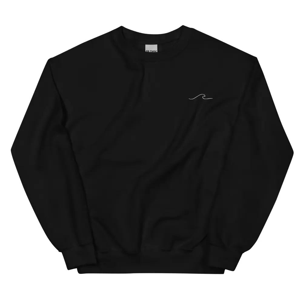 Beach Wave Embroidered Sweatshirt, Ocean Surf Wave Crewneck Sweater, Minimal Embroidered Surf Wave Beach Pullover Sweatshirt