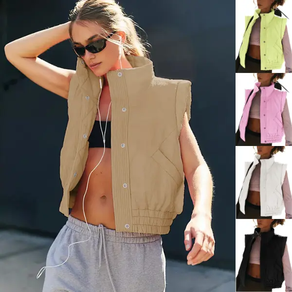 SCUSTY Womens Puffer Vest Cropped Lightweight Button Down Quilted Vest Sleeveless Padded Gilet Coat with Pockets