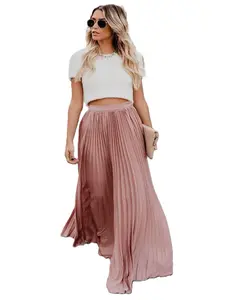 Ebossy Women's High Waist Flowy Pleated Chiffon Maxi Skirt - Casual Loose Fitted, Elastic Waist, Summer Fall Winter Wear, Basic Minimalist Design Womenswear
