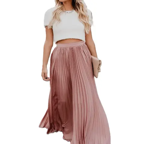 Ebossy Women's High Waist Flowy Pleated Chiffon Maxi Skirt - Elastic Waist, Casual Loose Fit, Side Pockets, Chic Minimalist Womenswear Bottoms, Safe Materials, Easy Wash, Hang Dry, Year-Round Summer Fall Wear, Evening Party Wedding Attire