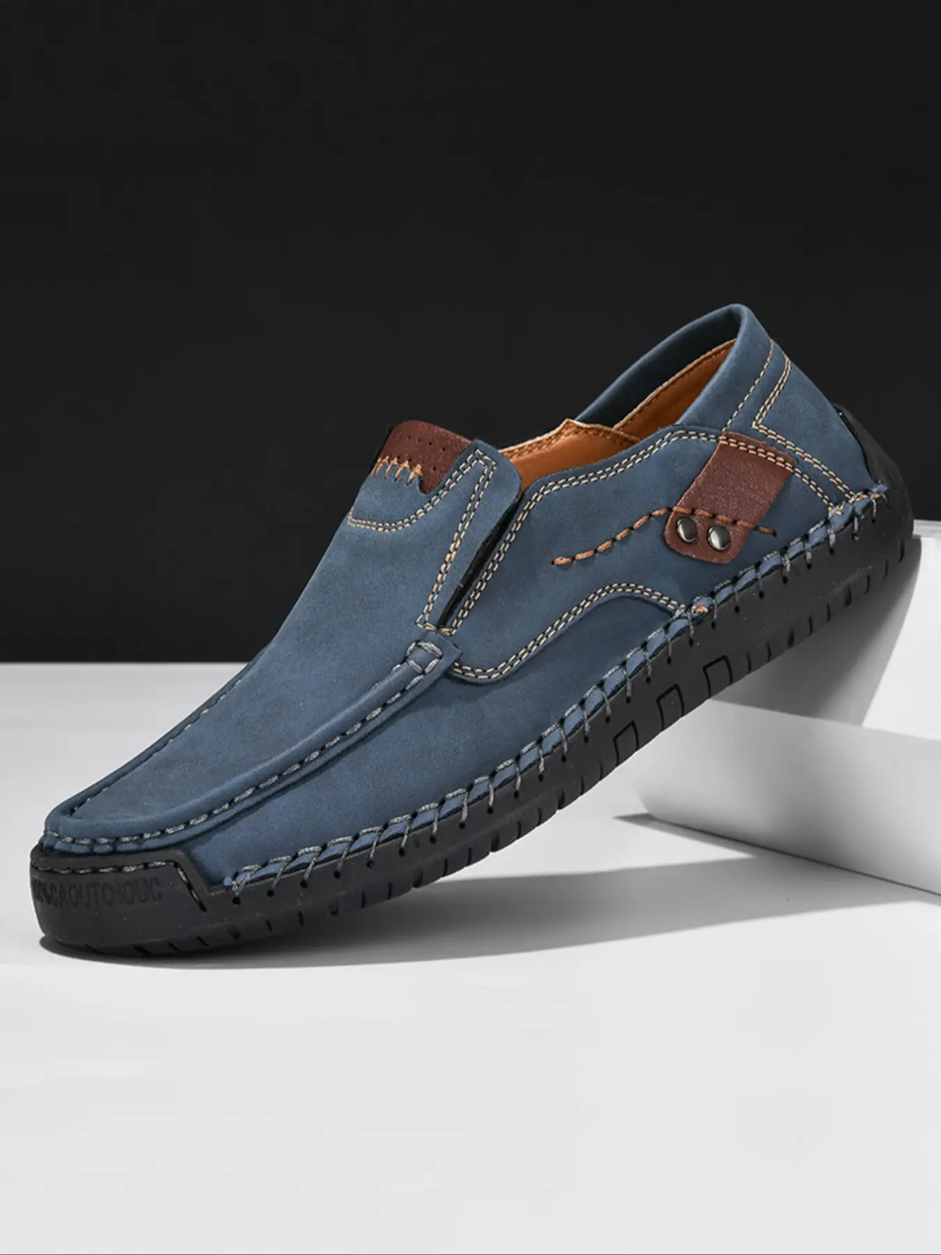 Men's Handmade Fashion Loafers, Simple Style Slip-On Low Top Shoes, Breathable Synthetic Material, Non-Slip Sole, All-Season Comfort