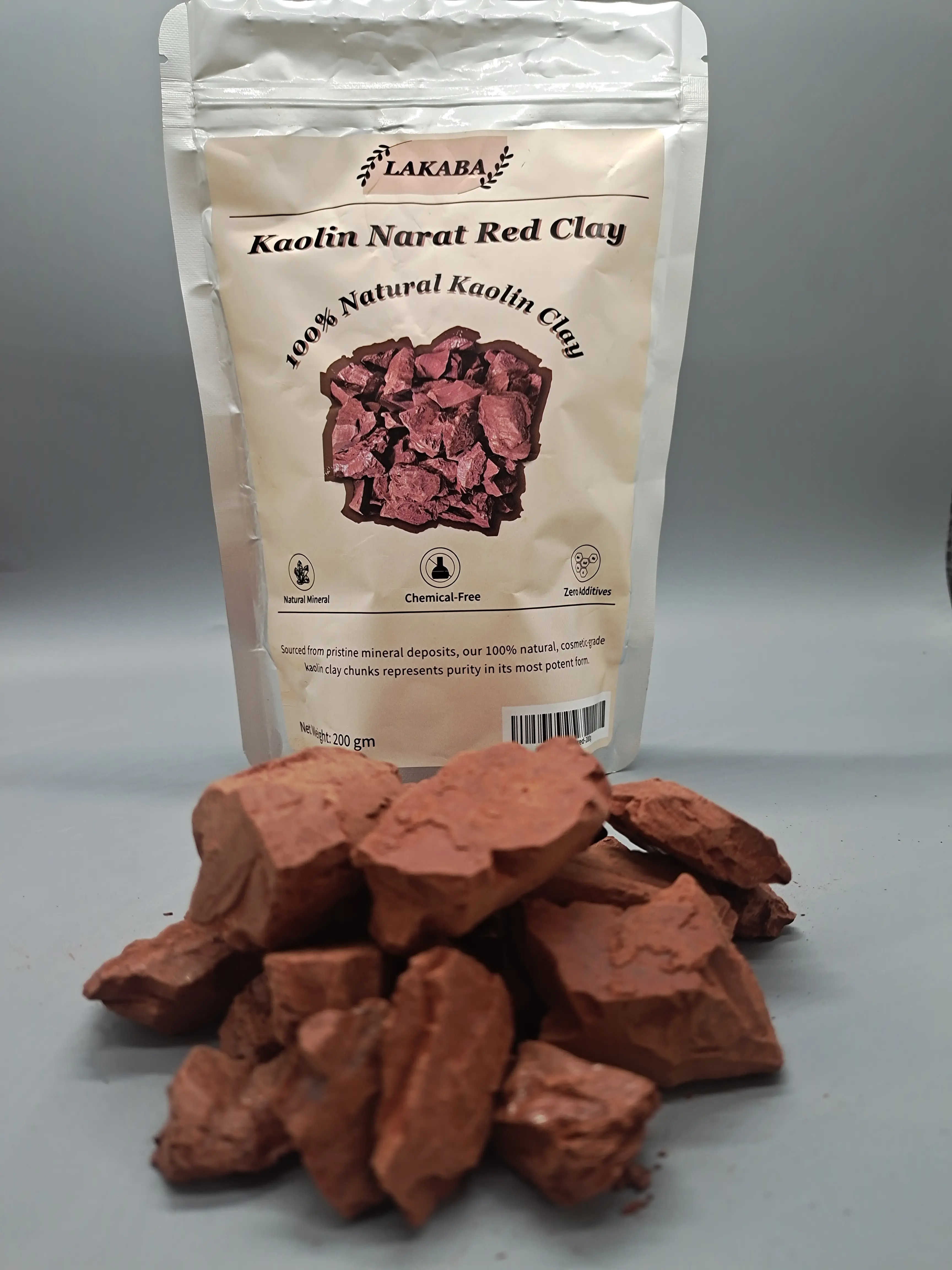 Lakaba Narat Pure Red Clay Facial Mask - 100% Natural Cosmetic Grade Kaolin (200g/7oz), 0 Additives, Gentle Cleansing, Oil Control, Mild Exfoliation, Pore Restore, Skin Repair, Smoothing, Radiant for Sensitive & Normal Skin, Daily Use, Powder, Exfoliating