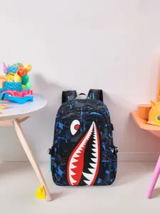 Primary School Child Backpack, Shark Pattern Print, Simple Large Capacity, Waterproof Nylon, Anime Cartoon Style, Preppy Design