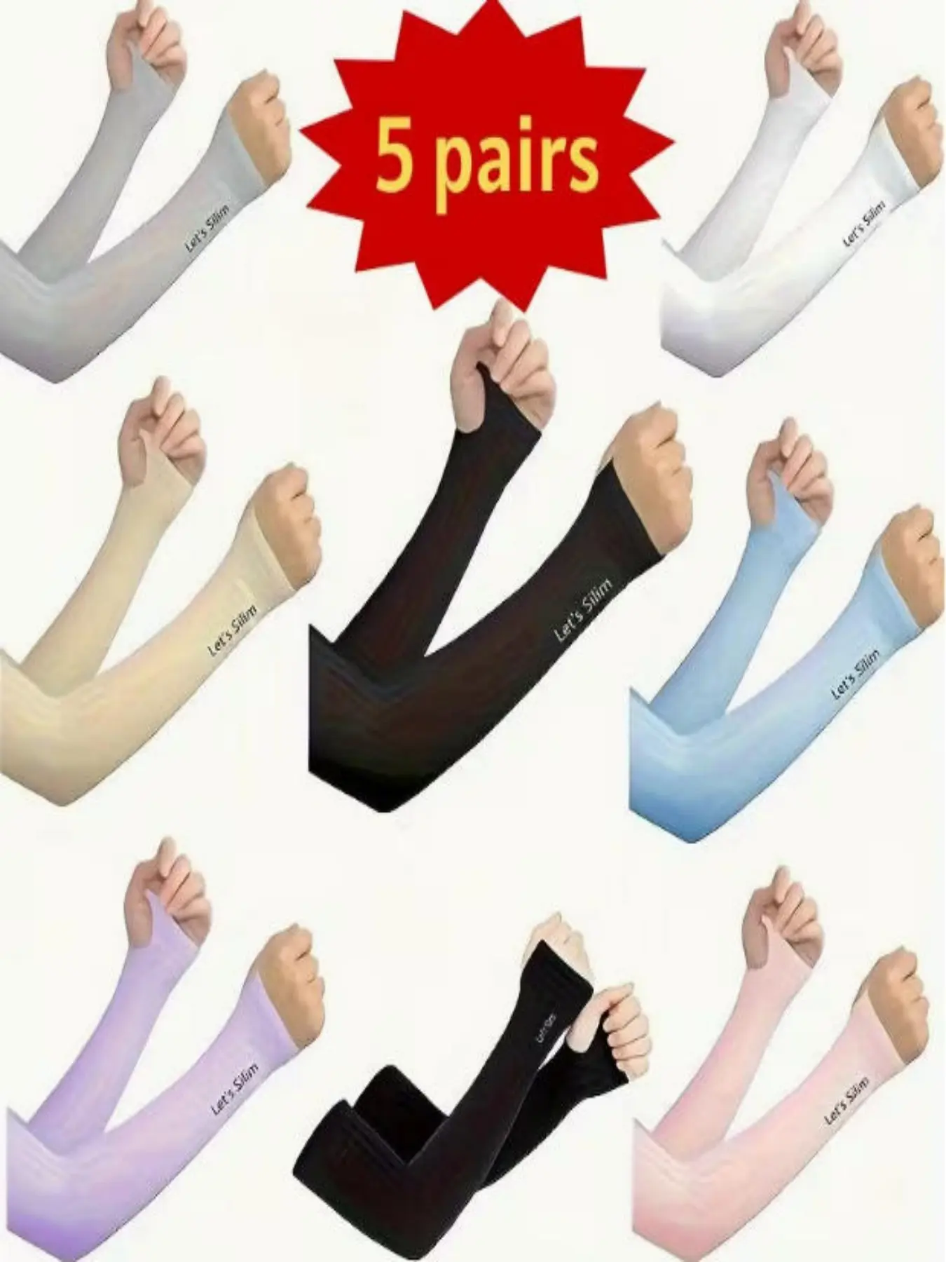 5 Pairs Summer Sun Protection Arm Sleeves, Sports Arm Sleeve, Thin, Elastic, Breathable, Ideal for Outdoor Cycling and Motorcycle Riding, Sleeves Packs