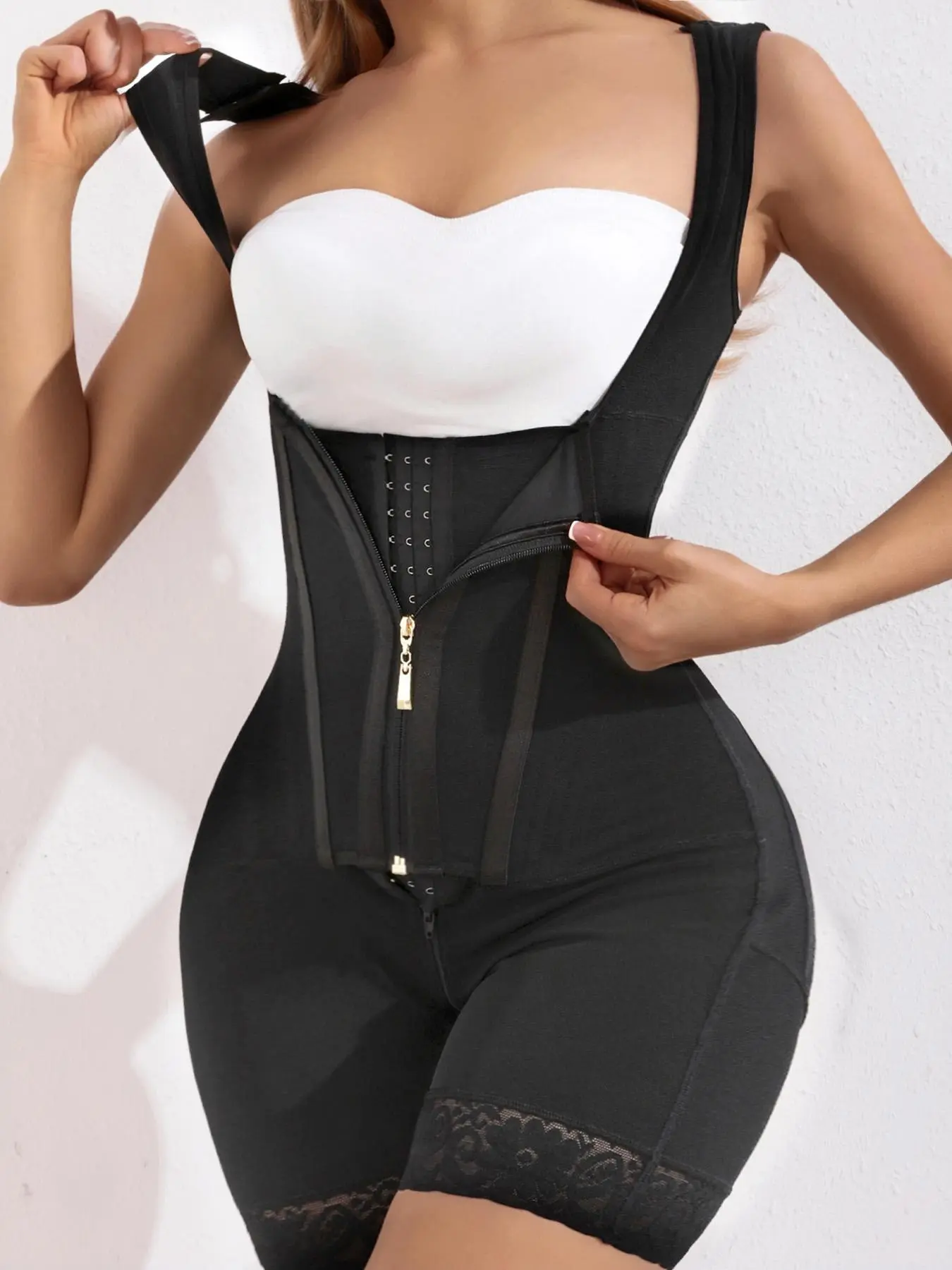 Women's Solid Color Zip Up Corset Shapewear Bodysuit, High Stretch Tummy Control Butt Lifting Body Sculpt Shaper, Ladies Shapewear Romper for Daily Wear Underwear Womenswear