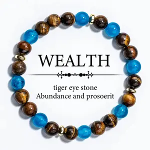 AuraStrand Tiger Eye & Natural Stone Stretch Bead Bracelet - Wealth, Prosperity, Good Luck - Unisex Natural Stone Bracelets & Bangles Gift