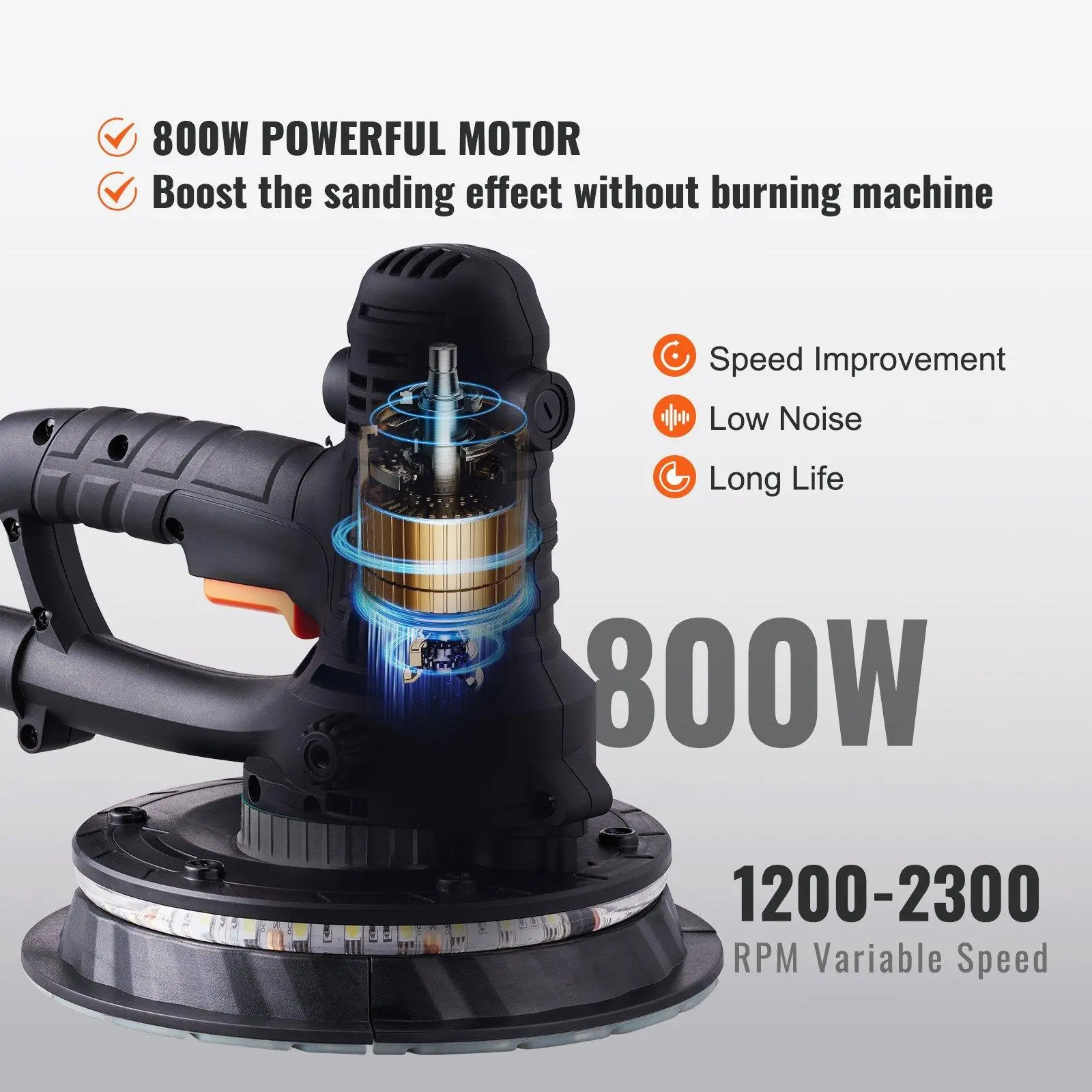 【SummerFinds】VEVOR Drywall Sander 800W Brush Motor 1200-2300RPM Variable Speed & Auto Vacuum