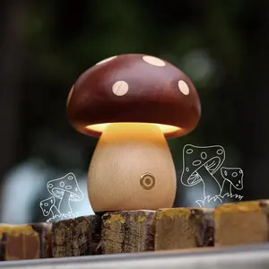 Handcrafted Solid Wood Mushroom Lamp | Cordless Portable LED Night Light with Touch Sensor | Cute Cottagecore Aesthetic Room Decor for Bedroom, Nursery & Desk Setup | Unique Wooden Fairy Gift for Kids & Plant Lovers gift for him/her