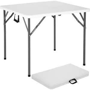 34 Inch Square Plastic Folding Table Portable Height Adjustable Desk Indoor Outdoor Camping Party