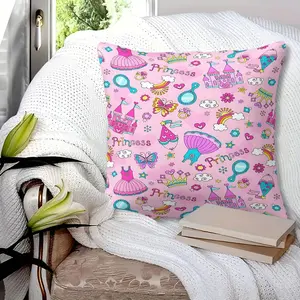 Whimsical Pink Princess-Themed Throw Pillow, Digital Print Cushion featuring Castles, Dresses, and Butterflies, 45x45cm Square with Inner Cushion, Decorative Pillow with Hidden Zipper, Perfect Soft Sofa Decor for Fairy-Tale Lovers & Kids' Rooms!