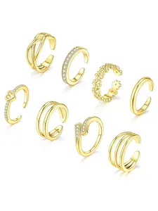 Women's Toe Rings Set, 8-Piece Adjustable Open Design, & Silver Color Simple Style Jewelry for Summer Beach Footwear Accessories Stacking Rings