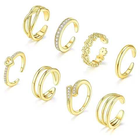 Women's Toe Rings Set, 8-Piece Adjustable Open Design, & Silver Color Simple Style Jewelry for Summer Beach Footwear Accessories Stacking Rings