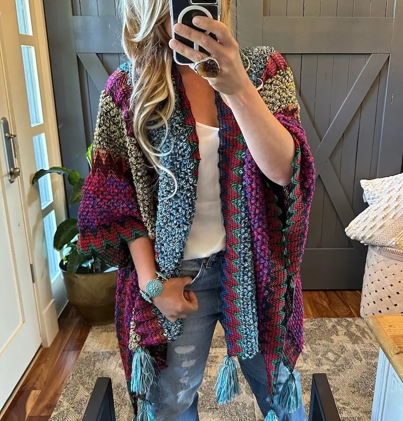 Bohemian Cardigan Knit, Tasseled Handmade Cozy Cardigan Sweater, Cardigan Crochet, Shawl Gift For Her Women's Clothing, Gift for Her