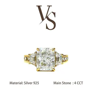 [Venus Jewelry] Lab Created Gemstone 4 carat Radiant elegant women's ring 925 silver ring