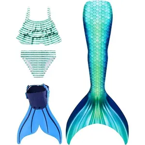 Girls Mermaid Bikini Swimsuit 4 Piece Set Princess Bathing Suit  Summer Beach Wear(HEIXIAN-M10)
